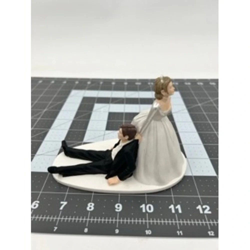 Funny Wedding Cake Topper Bride Dragging Groom Reluctant Groom Figurine Keepsake